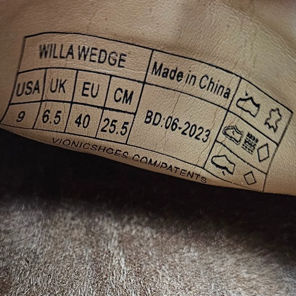 Vionic Brown Suede Willa Wedge Shoes‎ Arch Support Neutral Comfortable Lug Sole